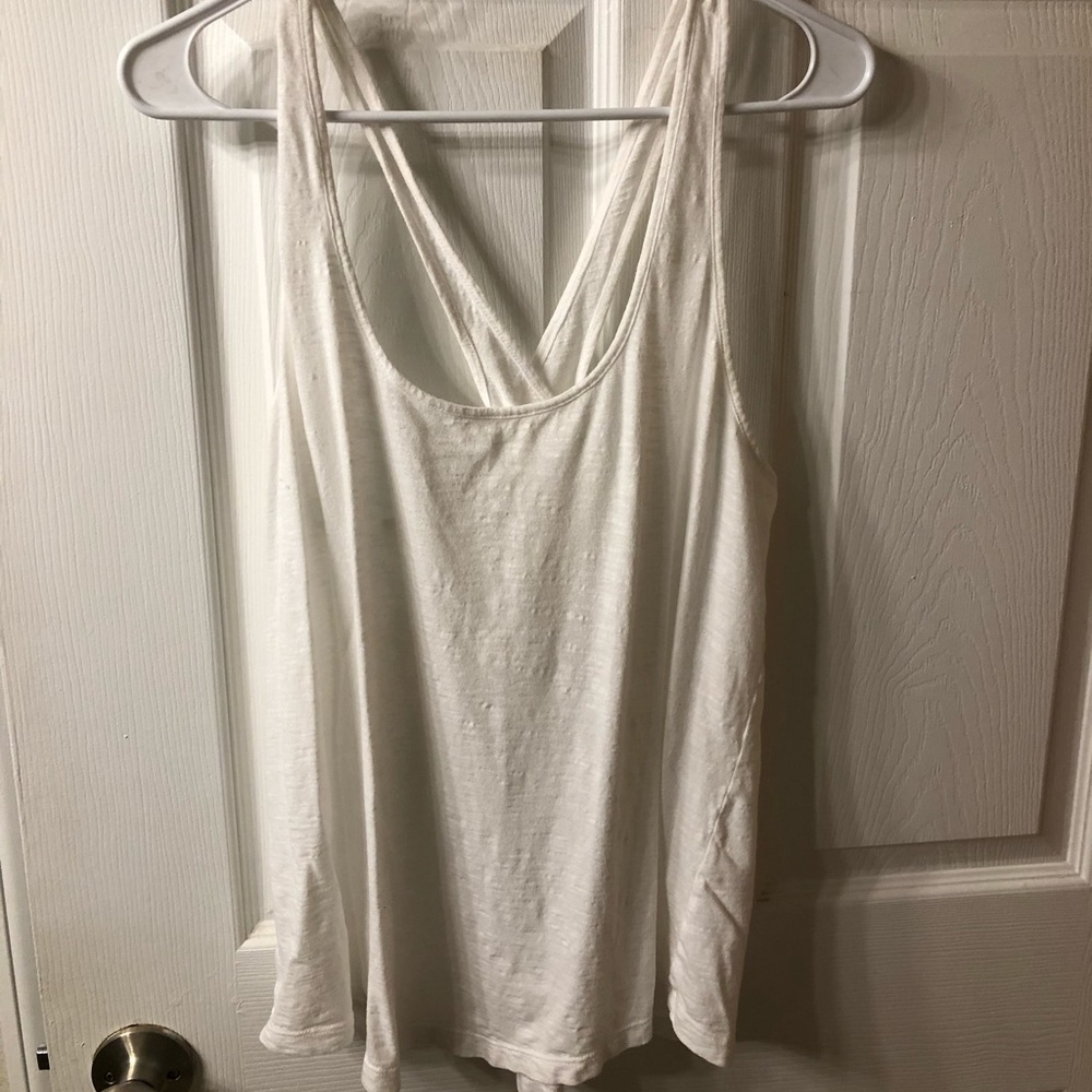 White cross back cotton tank top, size large